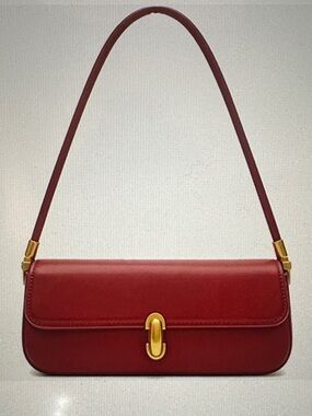 Women’s Red Leather Shoulder Bag with Gold Hardware